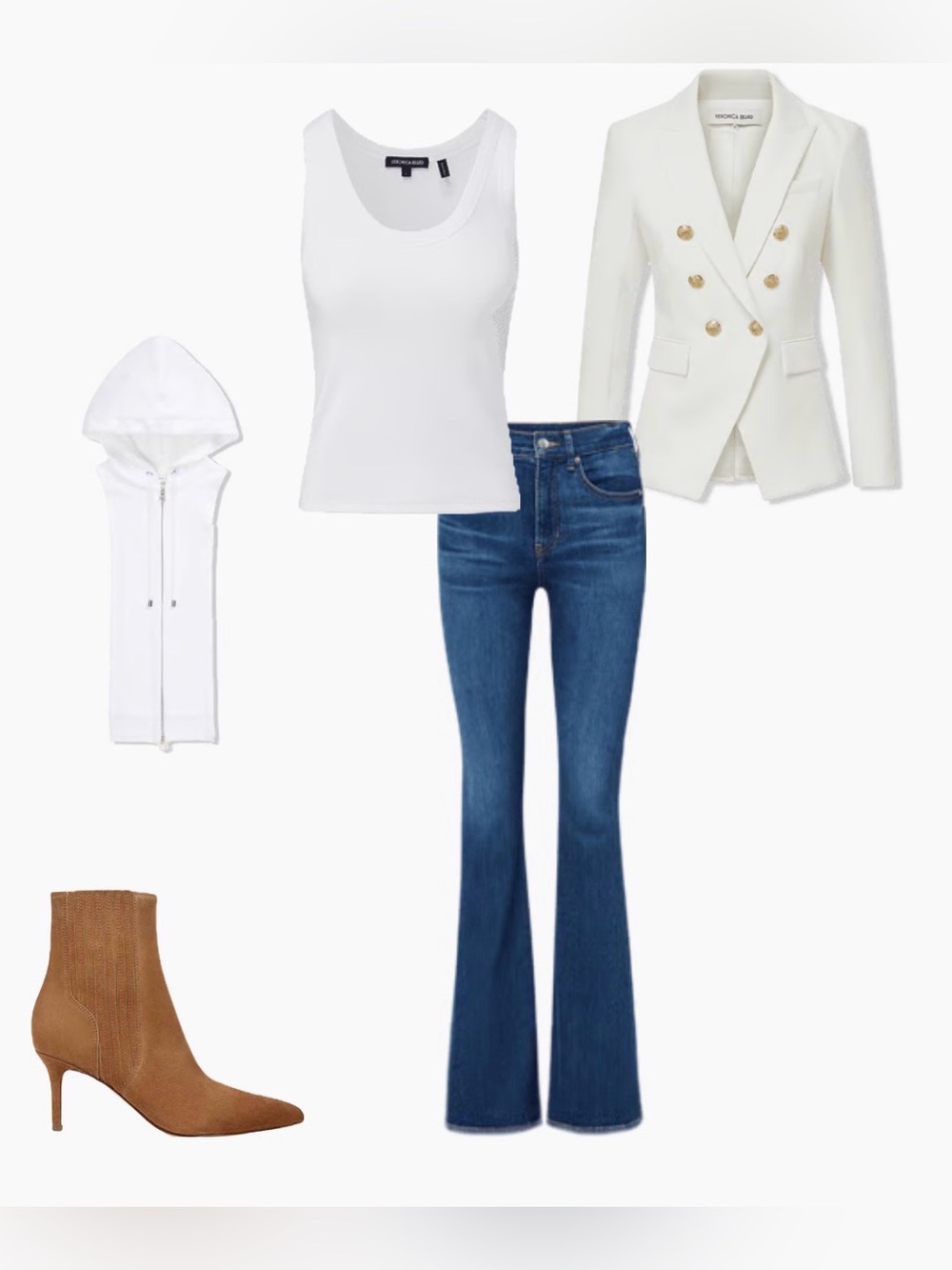Veronica Beard Marlo White Eyelet Hooded Dickey One-Piece Front Zipper